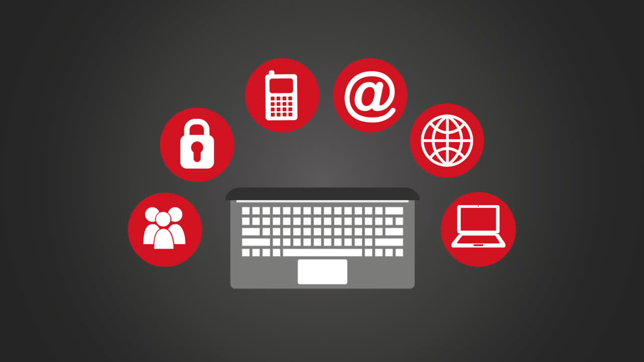portátil con iconos de seguridad y comunicación