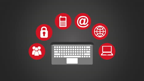 portátil con iconos de seguridad y comunicación