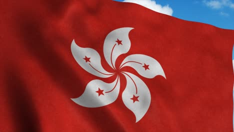 the national flag of hong kong waving in the wind, blue sky background. 4k