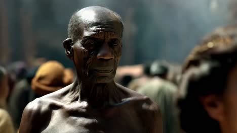 hombre africano anciano en una multitud
