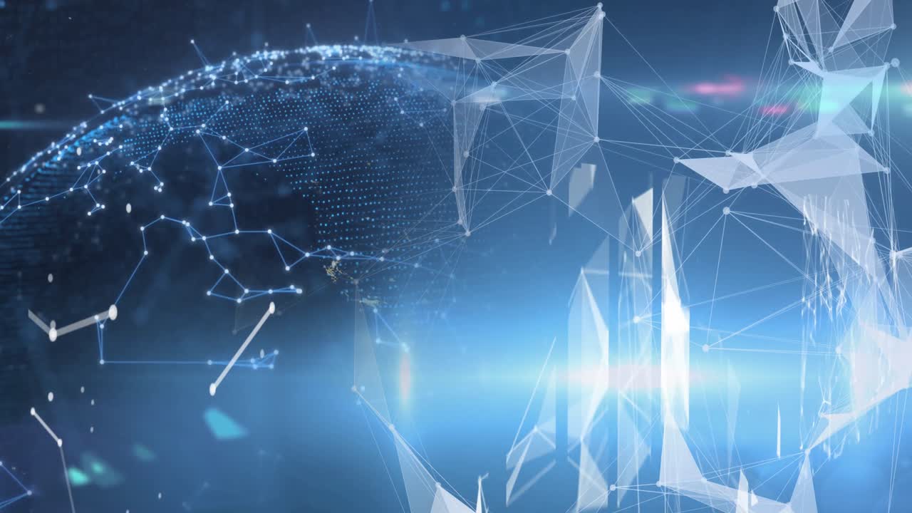 Animation of network of connections and globe on black background