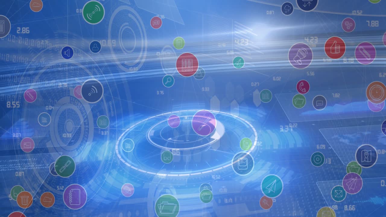 Animation of scopes scanning and icons over grid