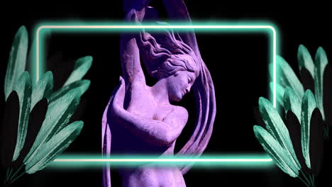 animación de la escultura gris de la mujer sobre formas y hojas