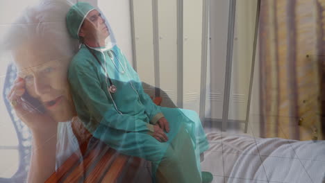 la animación muestra la propagación de covid-19 mientras el médico se quita la máscara, destacando la pandemia.