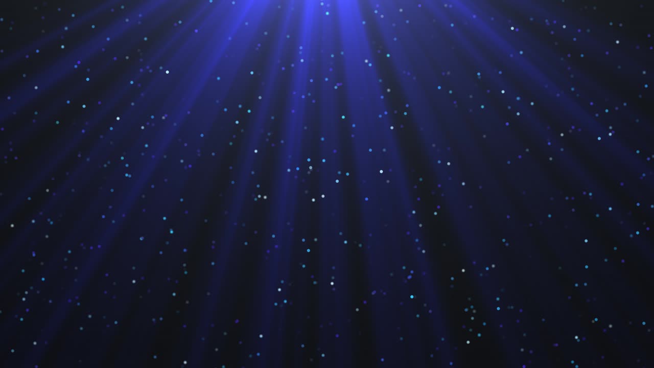 Blue rays moving on black background with floating dust particles 3d animation beam lens flares