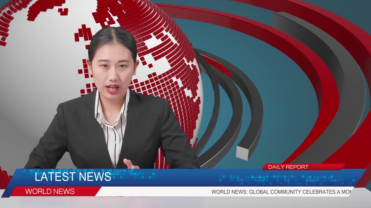 Live News Studio With Asian Professional Female Anchor Reporting On The Events Of The Day