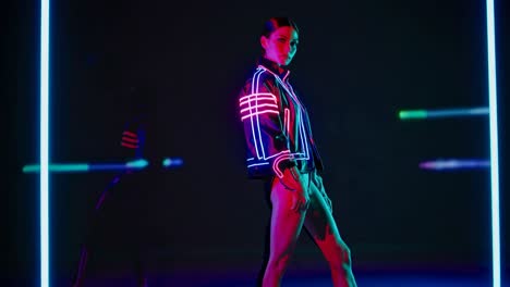 woman in neon jacket