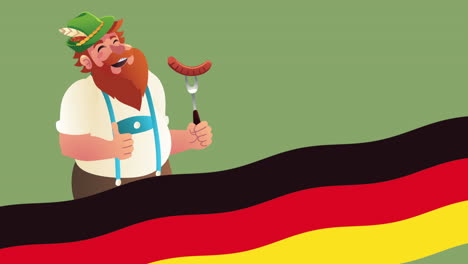 oktoberfest celebration german man eating sausage with flag