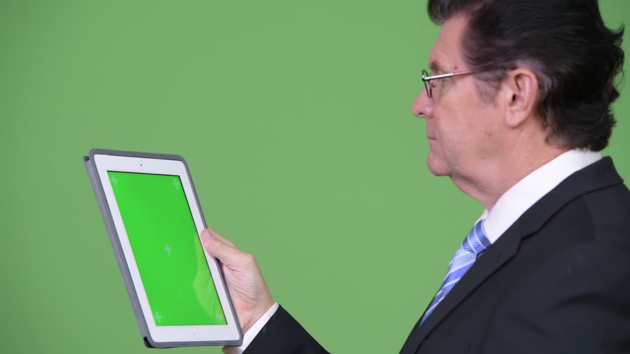 Senior handsome businessman using digital tablet