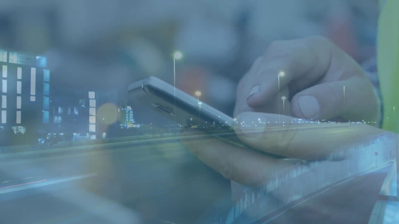 Man using smartphone and traffic