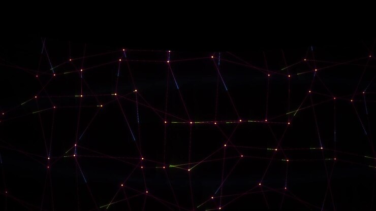 Abstract Digital Network of Glowing Dots and Lines on Black Background