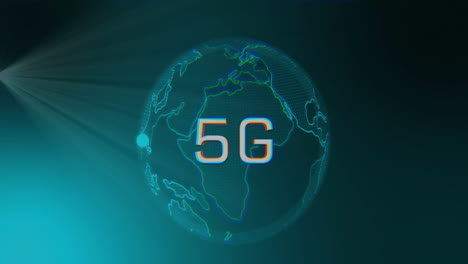 Animation-Von-5G-Textlichtpunkten-über-Blauem-Globus-Und-Lichtern-Auf-Dunklem-Hintergrund