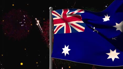 animation of flag of australia over fireworks