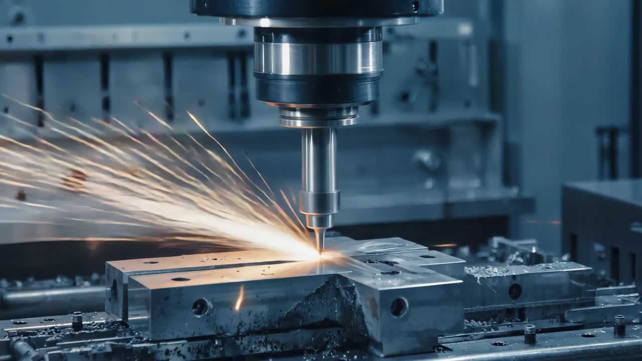 CNC Machine Engraving Metal with Sparks Flying