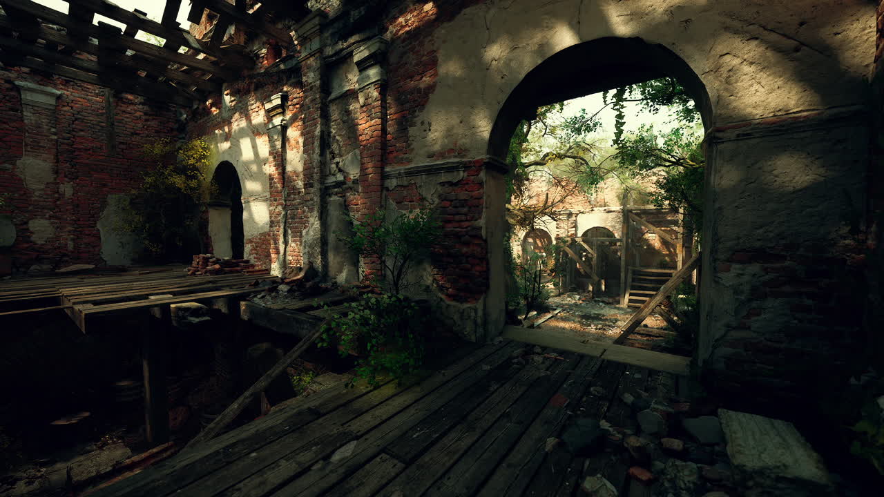 자연으로 뒤인 버려진 건물