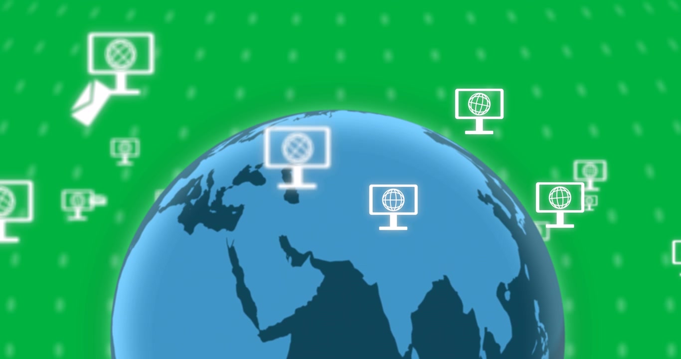 Animation of icons over globe on transparent background