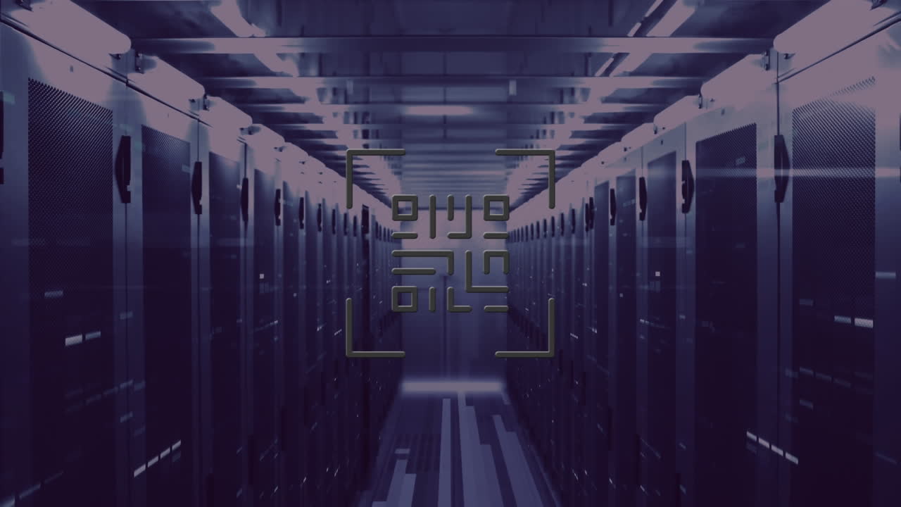 QR code scanner against empty server room