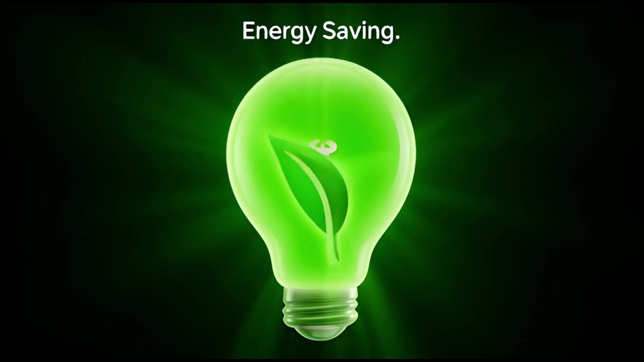 Energy Saving Light Bulb with Green Leaf Symbol