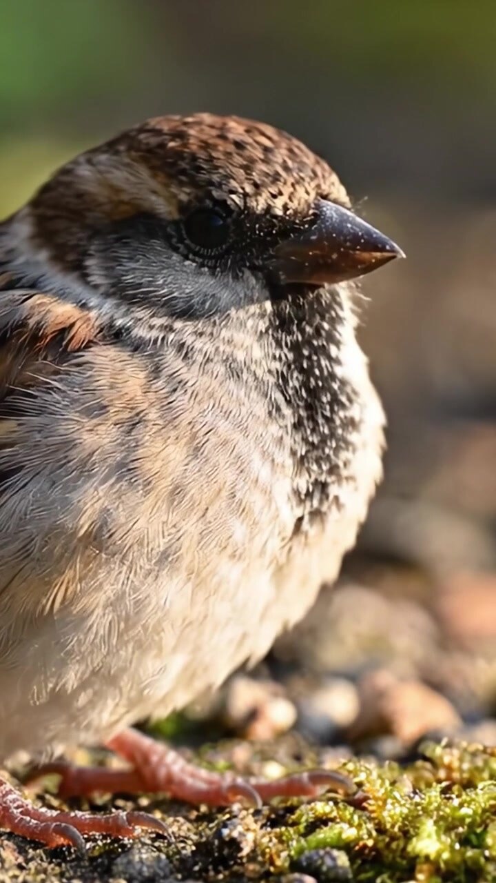 Primo piano di un affascinante passero con piume intricate e uno scorcio di natura sullo sfondo, catturato in due cornici distinte