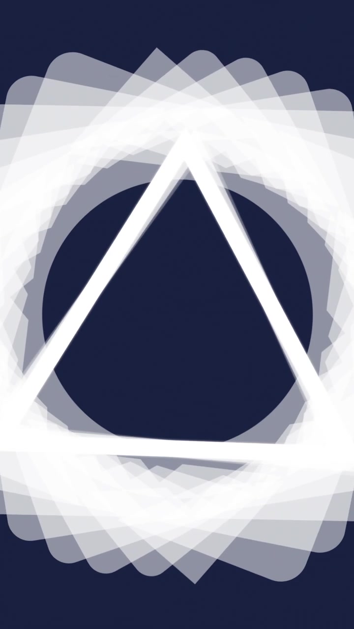Animation of rotating white triangle with translucent squares on dark blue background