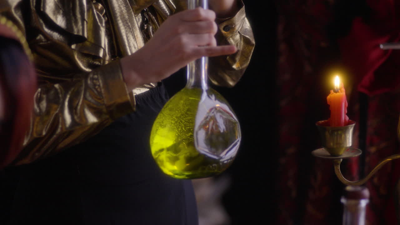 Gothic Alchemy: Woman Chemist Amidst a Table of Elixirs - A Romantic Pre-Raphaelite Character Portrait