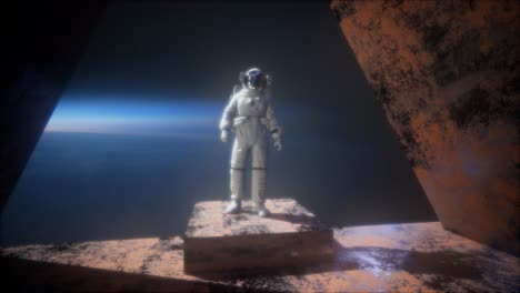 astronauta en la estación de observatorio espacial cerca de la tierra