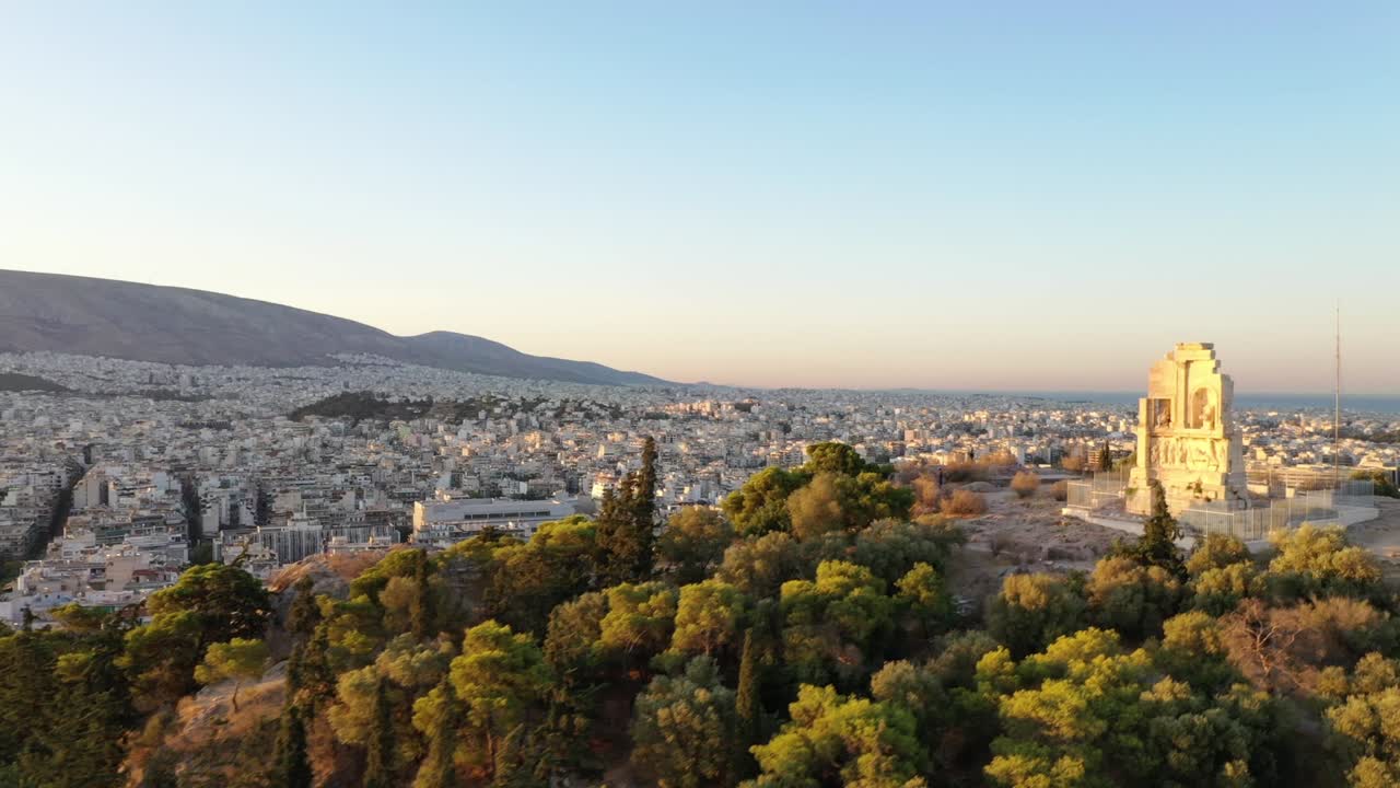 City center of Athens HD skyline, aerial view at sunrise time
