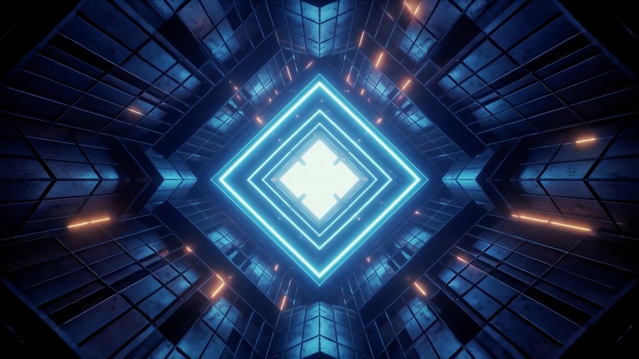 Futuristic Tunnel with Glowing Blue Diamond Lights