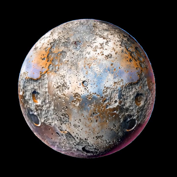 Rotating Metallic Textured Planet Isolated on Black Background