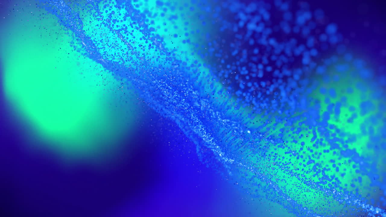 Abstract particles forming wave patterns in blue and green animation