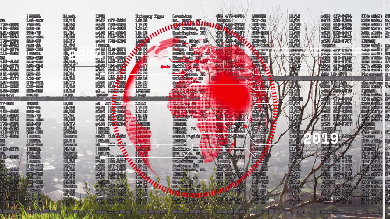 animación del globo y procesamiento de datos sobre el paisaje urbano