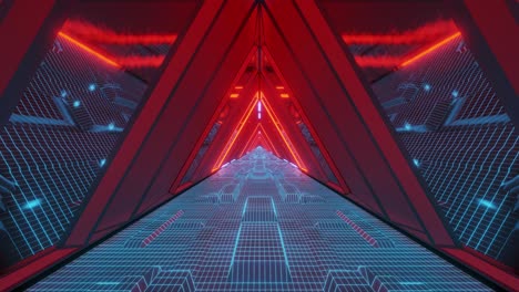 corredor de túnel de nave de guerra espacial con marco de alambre brillante fondo una ventana de vidrio ilustración 3d en vivo papel tapiz fondo de movimiento diseño gráfico bucle visual vj