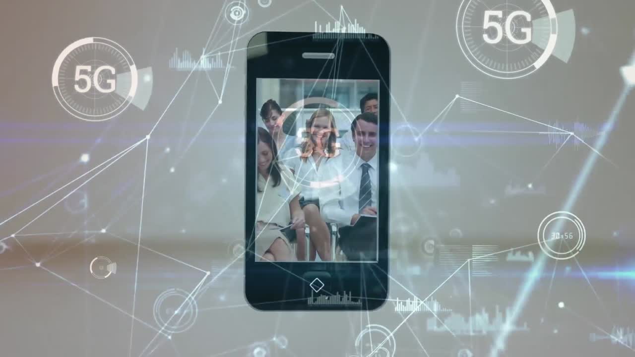 animación de la red de conexiones contra el procesamiento de datos empresariales en teléfonos inteligentes