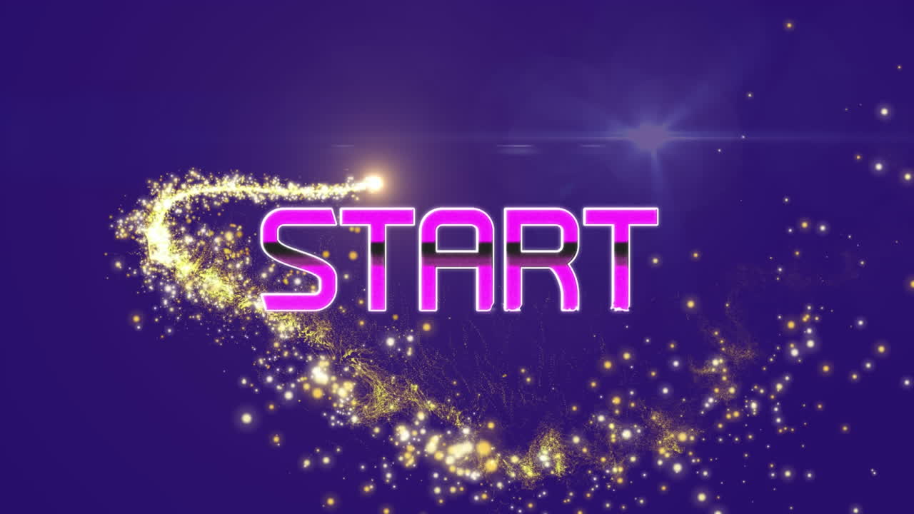 animación del texto de inicio sobre una estrella fugaz sobre fondo púrpura