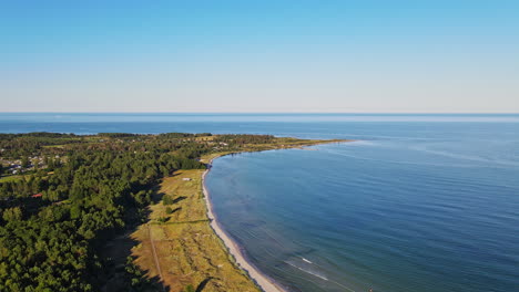 Beautiful-bright-beach-of-Sandbybadet,-Öland,-Sweden---aerial