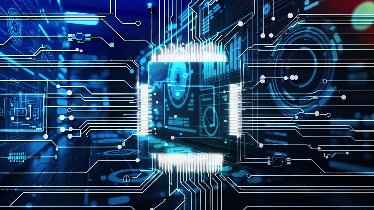 Glowing Digital Circuit Board with Central Processor