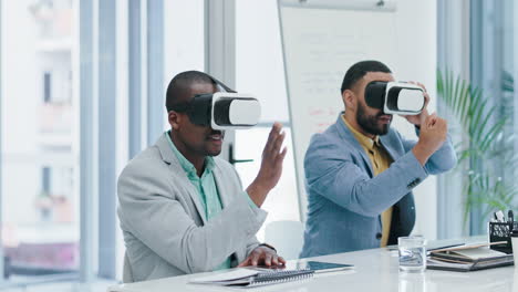 business colleagues using vr headsets in a meeting