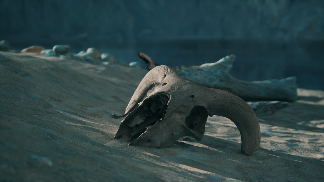 Close Up of an Animal Skull on a Sandy Beach