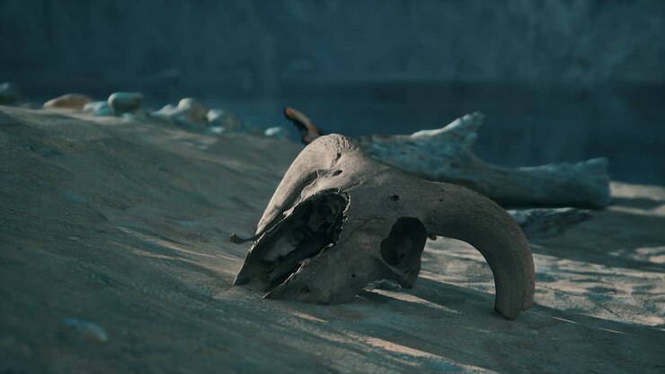 Close Up of an Animal Skull on a Sandy Beach