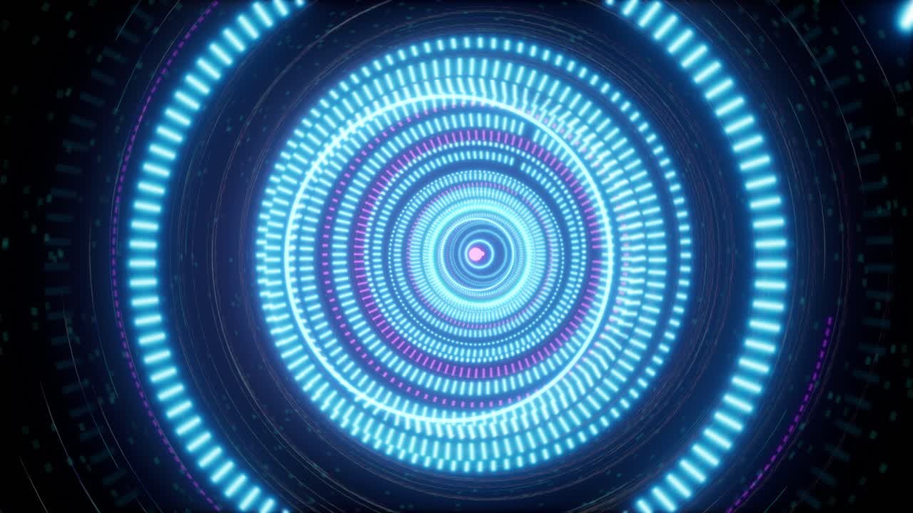 Abstract Circular Cybernetic Tunnel With Glowing Neon Lights