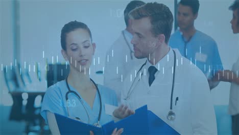 animación del procesamiento de datos financieros sobre diversos médicos