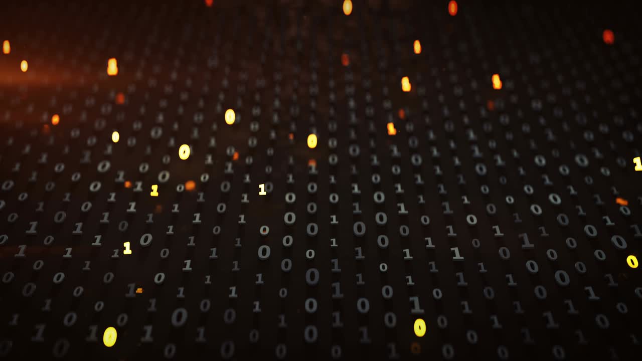 Matrix of binary code with red illuminating symbols loopable 3D render animation