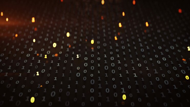 Matrix of binary code with red illuminating symbols loopable 3D render animation