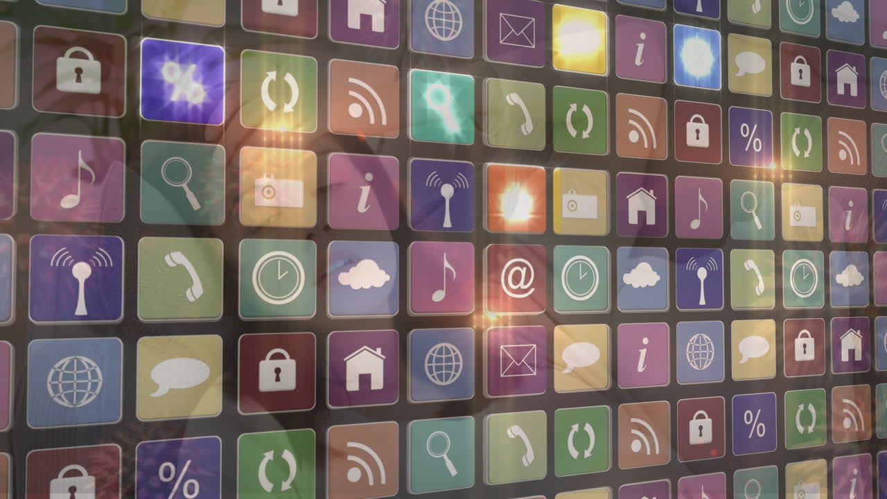 múltiples iconos digitales y células de covid-19 flotando contra una mujer enferma acostada en la cama