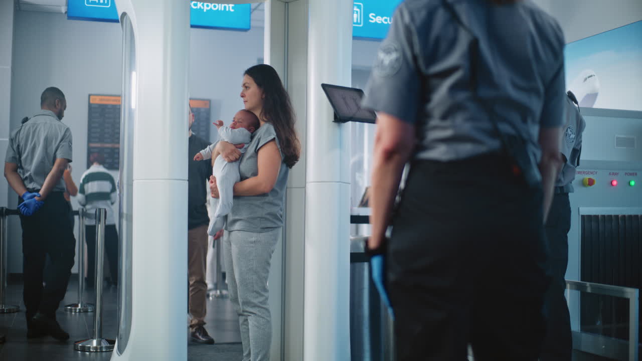 Airport Security Checkpoint with Passengers