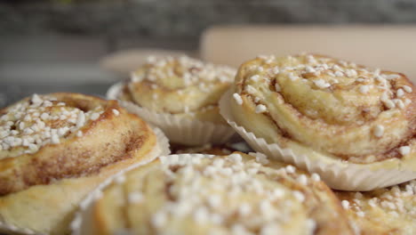 Medium-shot-sliding-of-a-pile-of-cinnamon-buns