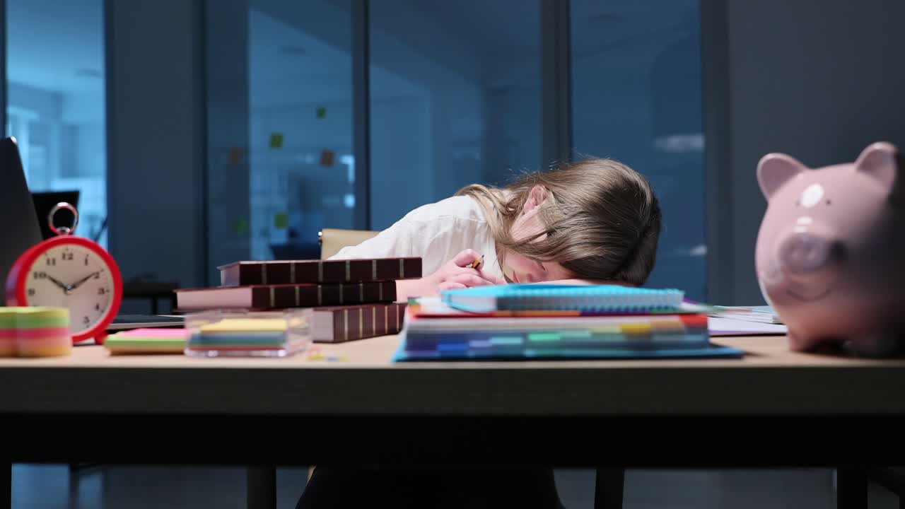 Studente stanco che dorme alla scrivania