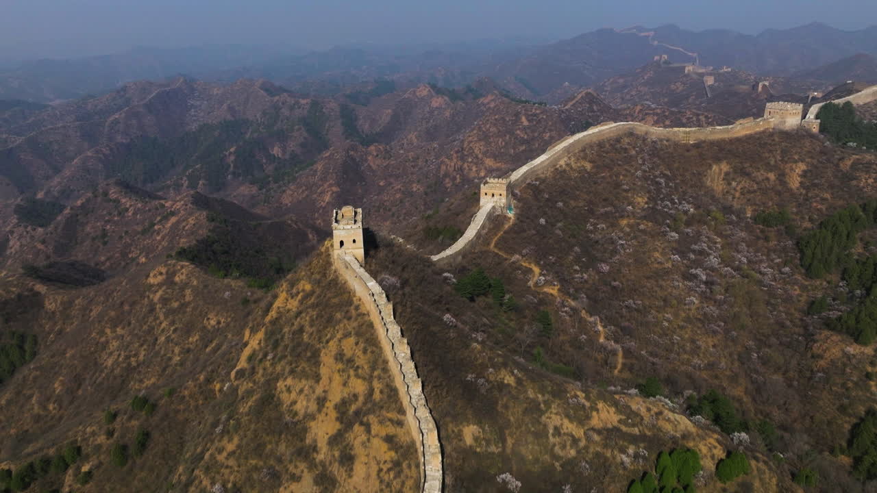 Jinshanling Great Wall In The Mountainous Area In Luanping County, Chengde, Hebei Province, Beijing China. Aerial Drone Shot