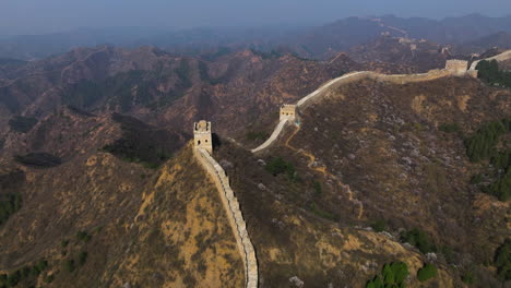 jinshanling great wall in the mountainous area in luanping county, chengde, hebei province, beijing china. aerial drone shot