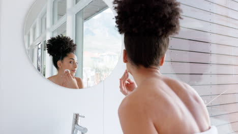 Skincare,-bathroom-beauty-and-woman-in-mirror